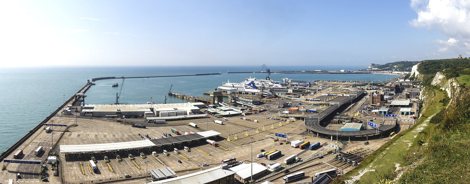 Panoramic aerial view of the Port of Dover from the White Cliffs